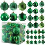 Green Christmas Ball Ornaments for Christams Decorations - 36 Pieces Xmas Tree Shatterproof Ornaments with Hanging Loop for Holiday and Party Deocation (Combo of 6 Styles in 3 Sizes)