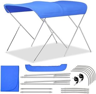 Fshihine 3 Bow Bimini Tops for Boats with Heavy Duty 304 Stainless Steel Frame & Hardware, 600D Oxford Boat Canopy Includes 2 Straps & 2 Rear Support Poles, Storage Boot 6'Lx 53" H x 85"-90" W Blue