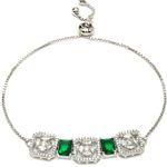 ZENEME Rhodium Plated Stylish American Diamond Crystal Silver Plated Trinket Elation Adjustable Pull Chain Bracelet For Women & Girls (Trinket Elation Green Bracelet)