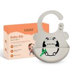 tütots Silicone Baby Bib, BPA Free, Stain Resistant with Food Catcher, Panda Design, Snap Button Lock (Dark Grey)