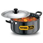 Hawkins Futura 5 Litre Cook n Serve Stewpot, Hard Anodised Sauce Pan with Stainless Steel Lid, Cooking Pot with Two Handles, Black (AST50)