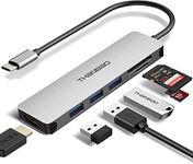 USB C Hub Multiport Adapter - 7 in 1 Portable Space Aluminum Dongle with 4K HDMI Output, 3 USB 3.0 Ports, SD/TF Card Reader Compatible for MacBook Pro, XPS More Type C Devices