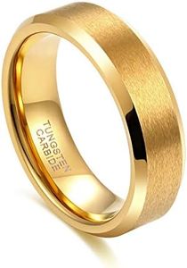 Greenpod 6MM 24K Gold Tungsten Carbide Engagement Rings Beveled Edge Matte Finish Wedding Band for Men Size 9