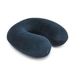 Amazon Basics Memory Foam Travel Neck Pillow with Removable Cover and Elastic Carrying Strap, Navy Blue, Semicircular