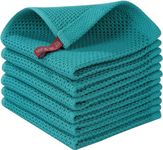 smiry Cotton Kitchen Dish Towels, 12" x 12", 6 Pack Waffle Weave Kitchen Towels, Ultra Soft Absorbent Quick Drying, Teal