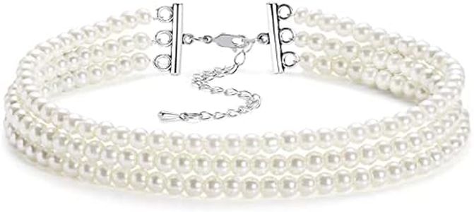 BABEYOND Round Imitation Pearl Choker Necklace Multi Strands Choker 20s Flapper Necklace Accessories for Gatsby Themed Party (3-layer)