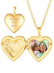 Heart Necklace with Picture Inside Custom Photo Locket Necklace for Women Gold Locket Pendant that Holds Pictures