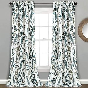 Lush Decor Devonia Allover Light Filtering Window Curtain Panel Pair, 52" W x 84" L, White & Green