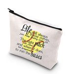 WCGXKO Softball Gift Softball Player Inspirational Gift Life Will Always Throw Curves Softball Theme Makeup Bag, Throw Curves,