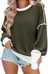 Zeagoo Women Crewneck Sweatshirts Pullover Tops Long Sleeve Shirts Loose Fit Tops Casual Fall Outfits Y2K Clothes 2024 Army Green