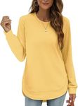 OFEEFAN Womens Sweatshirts Trendy Crewneck Long Sleeve Tshirts Shirts for Women Yellow XL