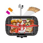 EVIZIA Barbeque Grill Electric Smokeless Indoor Outdoor Grill Portable Adjustable Temperature Control 2000W - Black (BBQ With Hemmer)