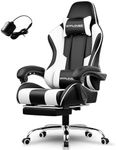 GTPLAYER Gaming Chair, Massage Computer Chairs with Footrest, Headrest and Lumbar Support Height Adjustable Ergonomic 360°-Swivel PC Chair White