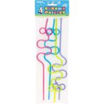 Assorted Color Plastic Squiggle Straws (30cm) Pack of 4 - Fun Bendy Straws for Parties & Everyday Use, 12''