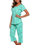 ENJOYNIGHT Women's Cotton Pajamas Set Short Sleeve Top with Capri Pants Sleepwear Set (X-Large, G.Flamingo)