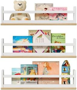 Harwaya 24 Inch Long Wall Bookshelf for Kids Room Bedroom Set of 3, Floating Nursery Book Shelves for Baby Boys Girls, Large Wood Hanging Bookshelves for Toddlers Childs (White and Natural)