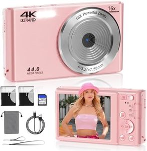 2025 Upgrade Digital Camera,Digital Camera 4K 44MP, Compact Point and Shoot Digital Cameras for Teens with 16x Zoom, 64 GB SD Card, Vintage Digital Camera for Kids Boys Girls (Pink)