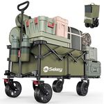 Sekey 185L Folding Festival Camping Trolley with Foldable Tailgate, 440LBS(200KG) Heavy Duty Utility Wagon Cart with All-Terrain Wheels and Brake, Collapsible Cart for Beach Garden Shopping, Khaki