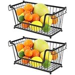 Greenfields® 2 Pack Black Multi-Purpose Stackable Storage Wire Basket Stacking Shelves Fruit Vegetable Kitchen Bathroom Rack Stand Organiser With Handles