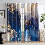 Renaiss Navy Blue Marble Blackout Curtains, Modern Art Abstract Marble Room Darkening Living Room Curtains Grommet, Luxury Thermal Insulated Window Curtains for Bedroom, 53Wx96L inch 2 Panels Set