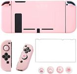 OLDZHU Pink Dockable Protective Case Cover Compatible with Nintendo Switch Joy-Con Controllers,with Glass Screen Protector and 4 Thumb Grips,Shock-Absorption and Anti-Scratch (Pink)