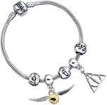 Harry Potter (Deathly Hallows/Snitch/3 Spell Beads) Bracelet Charm Set, Silver