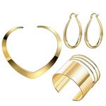 Statement Chunky Jewelry Set Princess Costume Accessories Gold Choker Necklace Teardrop Hoop Earrings Cuff Bracelet African Jewelry Set Halloween Party Costumes Accessories for Women Girls