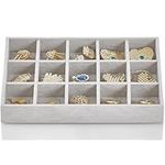 Vlando 15 Grids Jewelry Tray, Small Drawer Organizer, Stackable Trays With Soft Lining, DIY Combinations - Grey