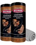 Weiman Leather Wipes - 2 Pack with Microfiber Cloth - Clean Condition UV Protection Help Prevent Cracking or Fading of Leather Couches Car Seats Shoes