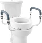 VEVOR Raised Toilet Seat,88.9 mm Height Raised, 136 kg Weight Capacity, for Standard Round Toilet, Aluminum Handrail, with EVA Armrest Padding, for Elderly, Handicap, Patient, Pregnant, Medical