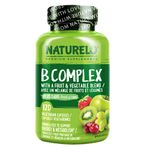 NATURELO Vitamin B Complex with Methyl B12, Methyl Folate, Vitamin B6, Biotin Plus Choline, CoQ10, and Fruit & Vegetable Blend - Supports Energy & Healthy Stress Response - Vegan - 120 Capsules