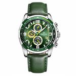 NAVIFORCE Sport Watches for Men Analog Quartz Chronograph Leather Strap Wrist Watch, Green, sport