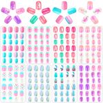 JANYUN 192Pcs Fake Press on Nails for Kids Pre-glue Full Cover Short False Nail Tips Stick on Nails for Kids Children Lovely Gift Girls Nail Art Decoration