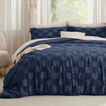 Bedsure Queen Size Comforter Set Navy, Boho Tufted Bed Set, Checkered Farmhouse Shabby Chic Bedding, 3 Pieces, 1 Plaid Geometric Comforter and 2 Pillow Shams