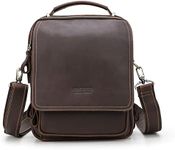 Contacts Messenger Bag for Men, Genuine Leather Crossbody Shoulder Sling Bag Mens 10.5" iPad Bag College School Travel Handbag(Coffee)