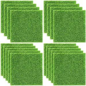 Elcoho 18 Pieces Fake Grass for Crafts Fairy Garden Grass 6 x 6 Inches Artificial Garden Grass for Miniature Ornament Garden Dollhouse DIY Decoration