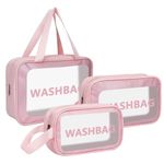 Niwlix Makeup Pouch Travel Toiletry Bag for Women Travel Pouch Cosmetic Makeup Bag Transparent Pouches for Women Set of 3 (Pink)