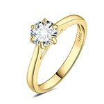 JewelryPalace Classic 0.5ct Round Cut Moissanite Solitaire Engagement Rings for Women, 14K Yellow Gold Plated 925 Sterling Silver Promise Ring for Her, Simulated Diamond Anniversary Wedding Rings L