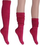 AWS/American Made Slouch Socks Cotton Scrunch Knee High Extra Long Heavy Socks (Fuschia, 1)