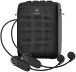 SANMIC Mini Wireless Voice Amplifier with Two Bluetooth Microphones,Portable Megaphone Speaker Rechargeable PA System for Teaching,15W 2600mAh Rechargeable Small Speaker with Headset Mic for Teachers