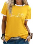 Dresswel Womens T-Shirt Cute Funny Smile Face Graphic Print Tee Shirts Summer Tops(Yellow, XL)