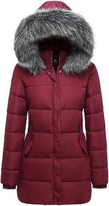 GGleaf Women's Winter Thicken Puffer Coat Warm Snow Jacket with Fur Removable Hood, Rust Red