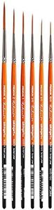 KINGART B-016 Premium 6 pc. Radiant 6050 Series Script Liner Artist Brush Set, Synthetic Taklon for Acrylic, Oil Watercolor Paint, Short Handle, 6 Brushes Sizes: 10/0, 6/0, 2/0, 1, 2, 4