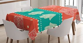 52 W By 70 L , Multi 9 : Ambesonne Hamsa Decor Tablecloth, Bohemian Style Inspirational Ethnic Boho Hamsa Hand Illustration Pattern Mandala Art Print, Rectangular Table Cover for Dining Room Kitchen, 52x70 Inches, Coral Teal