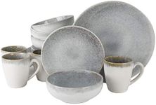 Gibson Elite Kashmir Round Reactive Glaze Stoneware, Dinnerware Set, Service for Four (16pcs), White w/Blue Speckle