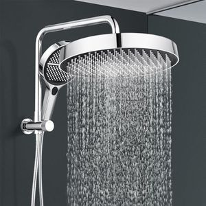 ACA International 13" Rain Shower Head Set, 4-Modes Handheld Sprayer, 2-in-1 Round Shower Head Wall Mounted System Bathroom WELS Approved (Chrome)