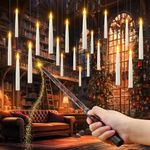 PChero 20pcs Floating Candles with Magic Wand Remote & Timer, Harry Hanging Potter Candle Lights Flameless Flickering LED Taper Candles for Theme Party Halloween Decoration Birthday Gift