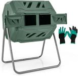SAFSTAR Composter Tumbler Outdoor, 42-Gal Dual Chamber Tumbling Composter with 2 Sliding Doors, Metal Frame, BPA-Free Large Rotating Compost Bin Tumbler for Garden Yard Waste (Green)