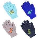 Peecabe Toddler Mittens Baby Boys Knitted Gloves Kids Stretch Mittens Soft Toddler Gloves For Girls Fall Winter (Finger Dinosaur 4-Pack, 4-8 Years)