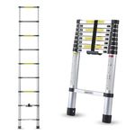 Amazon Basics 2.6m (8.5 feet) Portable & Compact Aluminum Telescopic Ladder | 2-Year Warranty | EN131 Complied 9-Steps Foldable Multipurpose Step Ladder for Home & Outdoor use